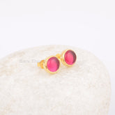 Small Pink Tourmaline Stud Earrings, 9mm Round Gemstone Stud Earrings, 925 Sterling Silver 18k Gold Plated Earring, Bridal Stud-Post Earring